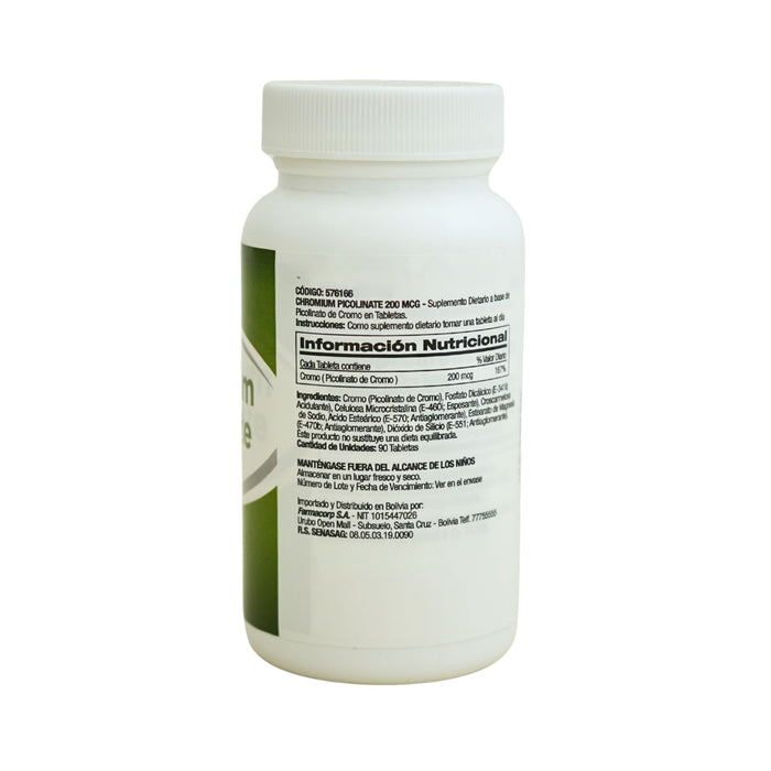 Suplemento Chromium Picolinate 200Mcg X 90 Tabletas