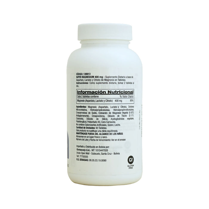 Suplemento Super Magnesium 400Mg Gnc X 90 Tabletas
