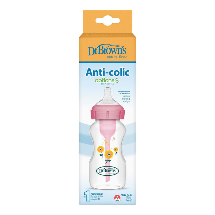 Mamadera Dr Browns Boca Ancha Rosa Flores 0M+ X 270Ml