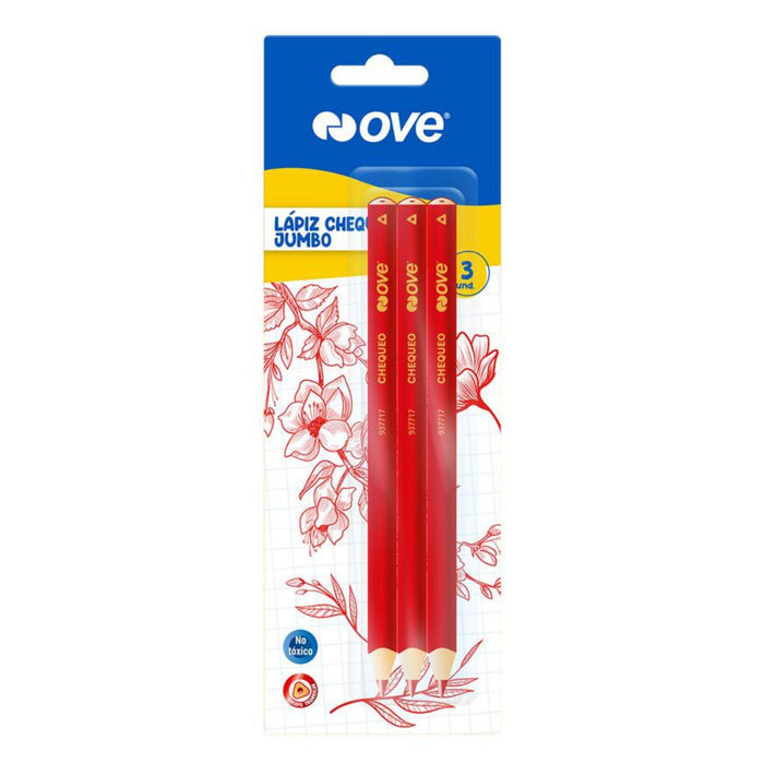 Lápiz Ove Chequeo Rojo X 3 Unidades