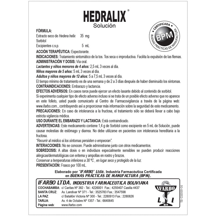 Hedralix Hedera Helix 35Mg / 5Ml Solucion X 100Ml