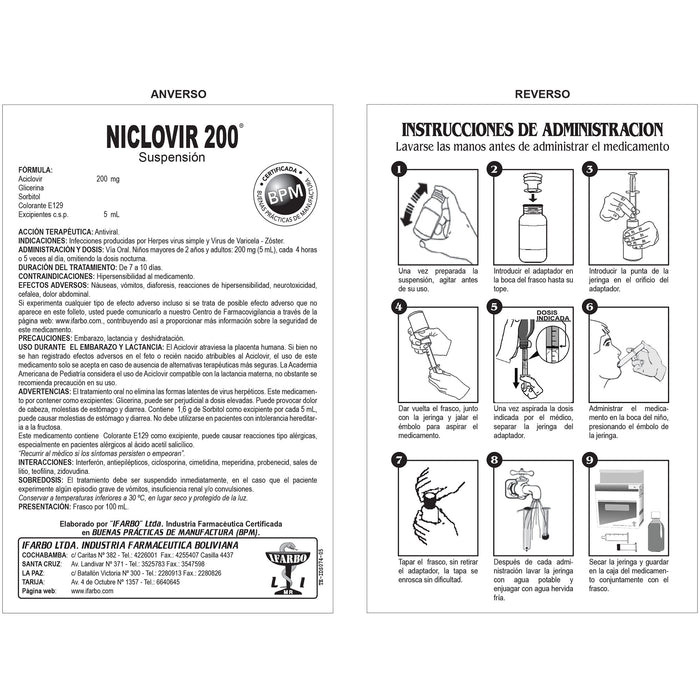 Niclovir Aciclovir 200Mg/5Ml Suspensión X 100Ml
