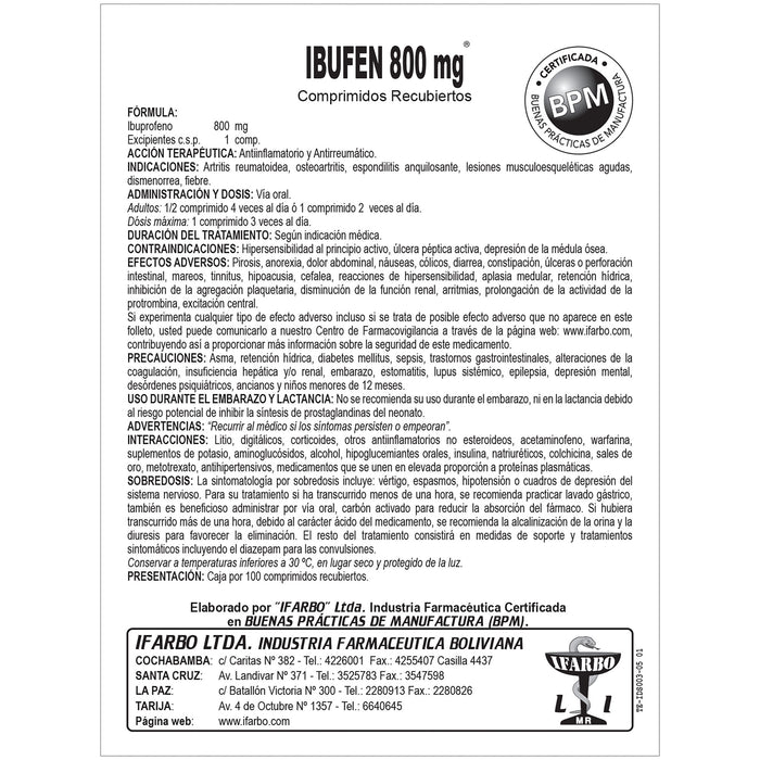 Ibufen Ibuprofeno 800Mg X Tableta