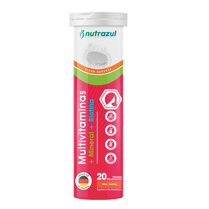 Suplemento Multivitamínico + Minerales + Biotina Nutrazul Tubo X 20 Tabletas Efervescentes