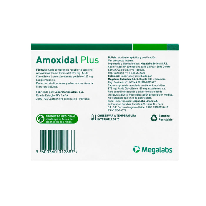 Amoxidal Plus Amoxicilina 875Mg Ácido Clavulánico 125Mg X Comprimido Recubierto