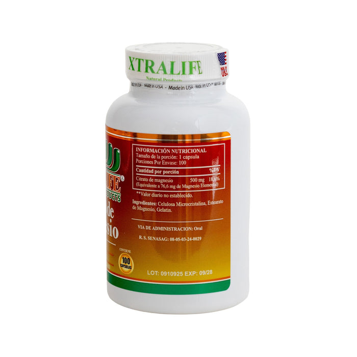 Citrato De Magnesio 500 Mg Xtralife X 100 Cápsulas