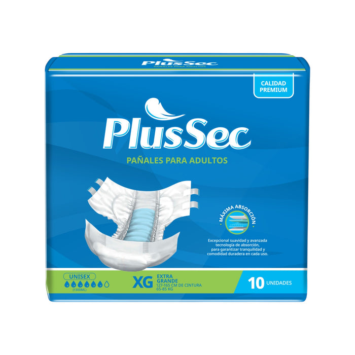 Pañal Para Adulto Plus Sec Talla Xg Unisex X 10 Unidades