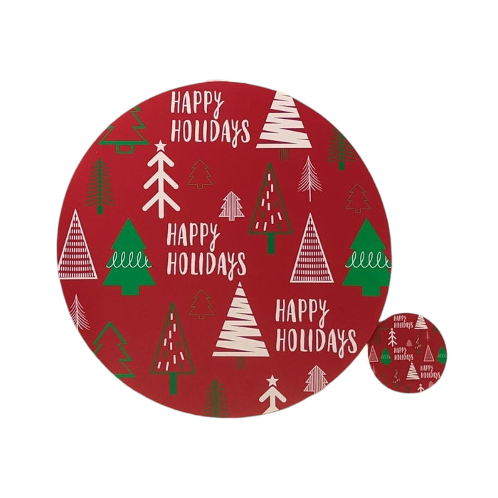 Individuales Santini Con Portavasos Redondo Xmas Red 38Cm Set 4 Piezas