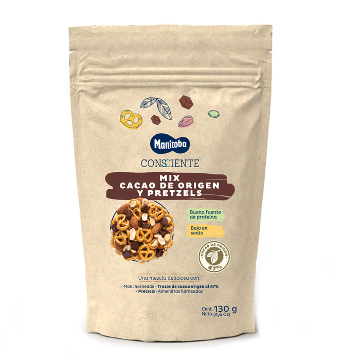 Mix de Snacks Manitoba Cacao de Origen y Pretzels X 130g