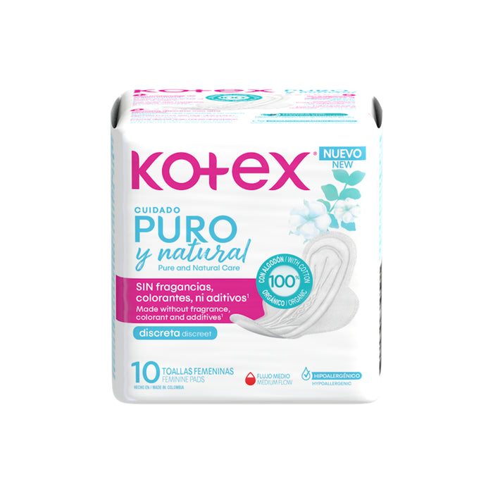 Kotex Toalla Ultrafina Cuidado Puro Y Natural X 10 Unidades