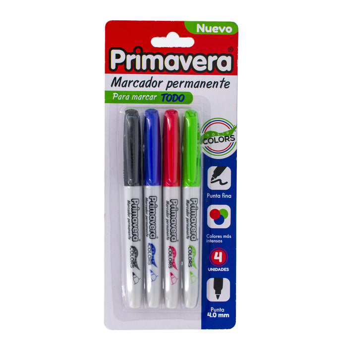 Marcadores Primavera Permanente Solidos X 4 Colores