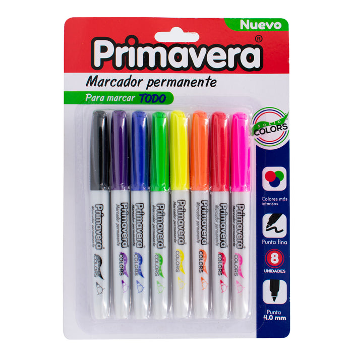 Marcadores Primavera Permanente Solidos X 8 Colores