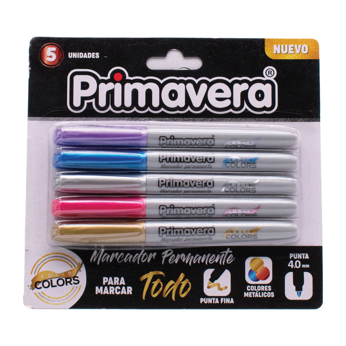 Marcadores Primavera Permanente Metálico X 5 Colores