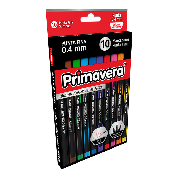 Marcadores Primavera Punta Fina X 10 Colores