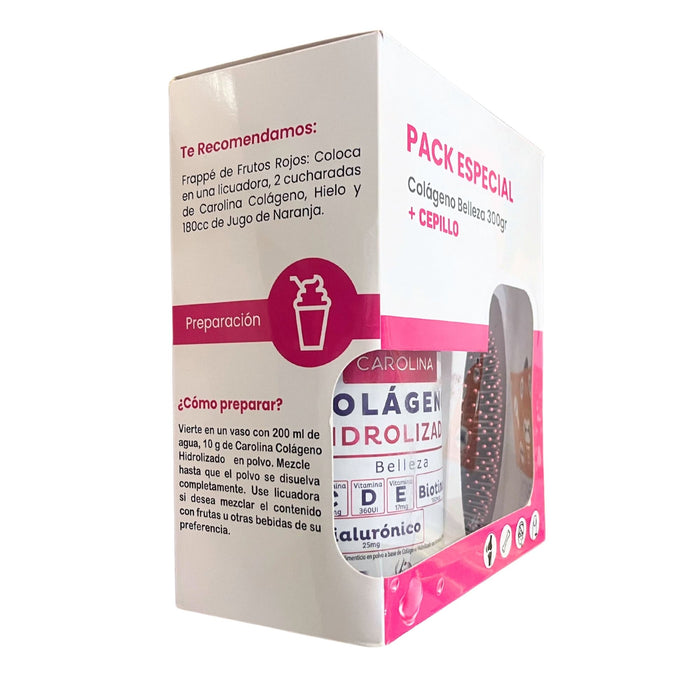 Pack Colágeno Carolina Hidrolizado Belleza 300G + Cepillo