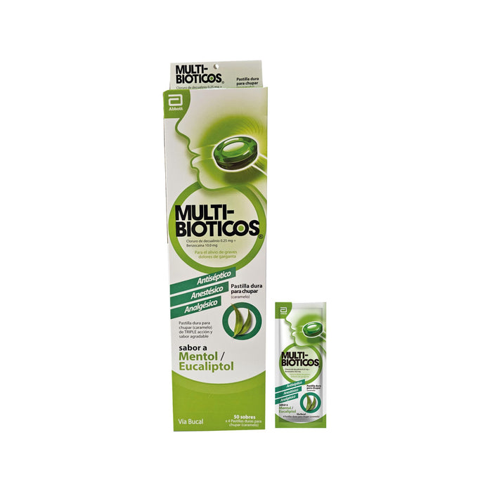 Pastillas Multibioticos Benzocaina Decualino Sabor Mentol Y Eucaliptol X Sobre