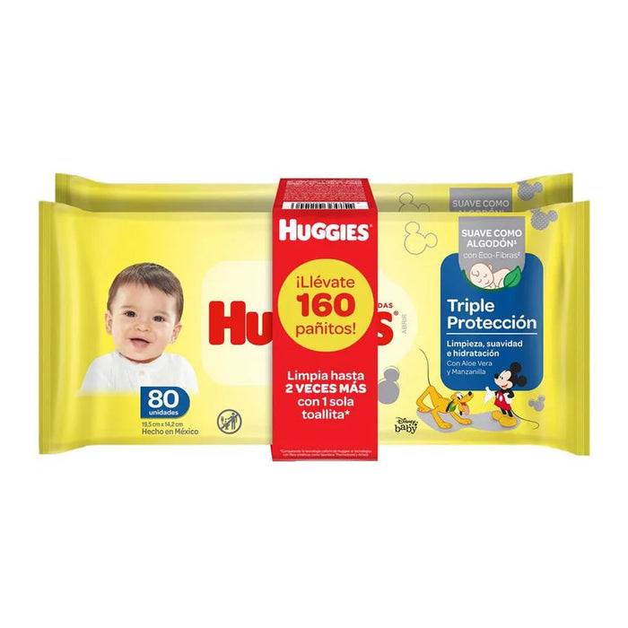 Toallitas Húmedas Huggies Triple Protección Con Aloe Vera Pack 2 X 80 Unidades