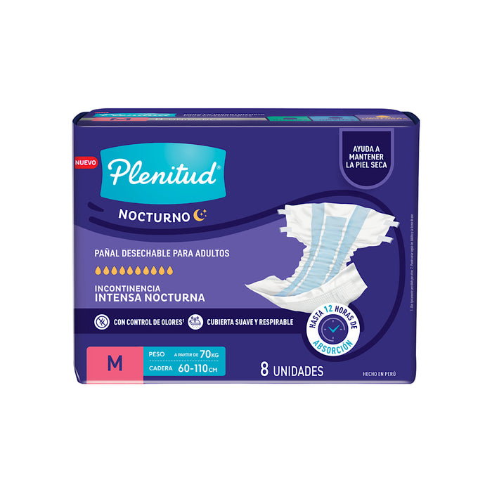 Pañal Desechable Para Adulto Plenitud Nocturno M Unisex X 8 Unidades