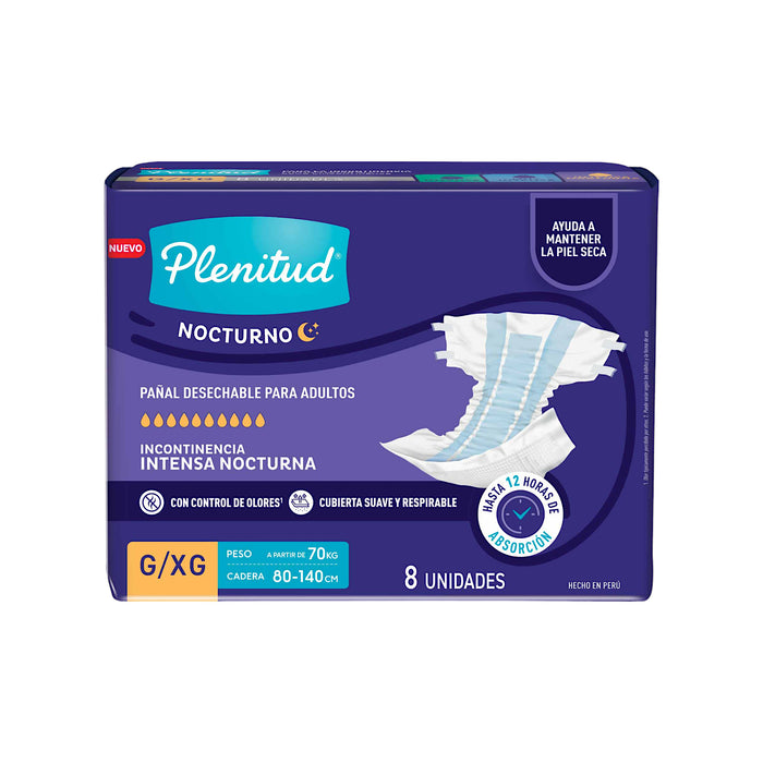 Pañal Desechable Plenitud Nocturno Unisex Para Adulto G/Xg X 8 Unidades