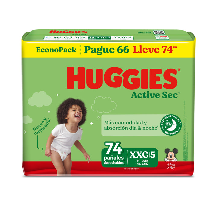 Pañal Active Sec Xxg/5 Verde Huggies X 74 Unidades