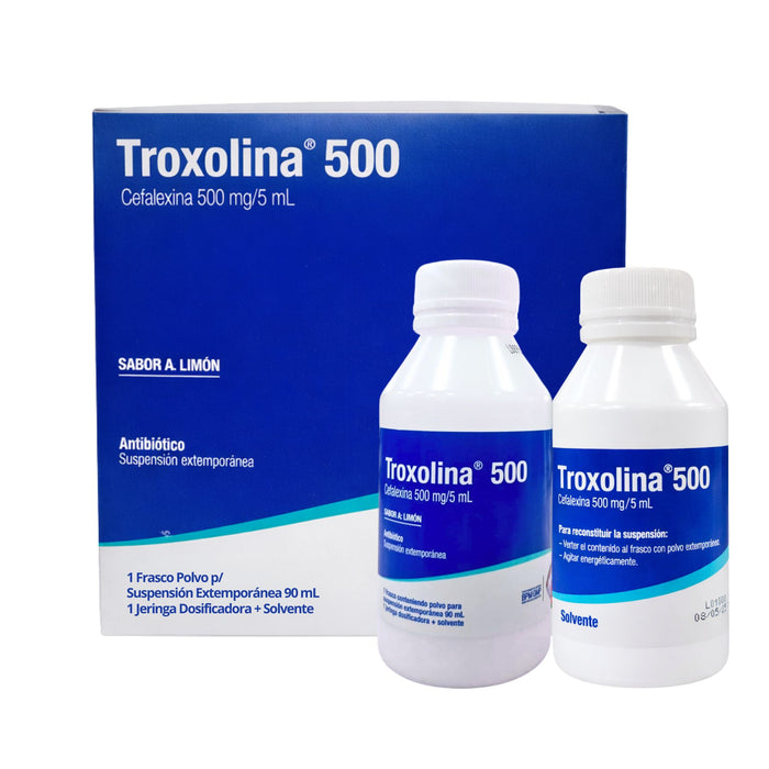 Troxolina Cefalexina 500Mg/5Ml Suspensión X 90Ml Jeringa + Solvente
