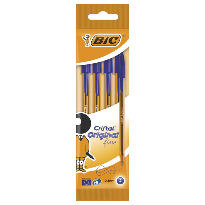 Pack Boligrafos Bic Cristal Azul X 4 Unidades