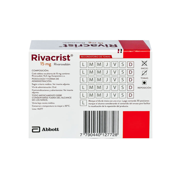 Rivacrist Rivaroxabán 15Mg X Tableta