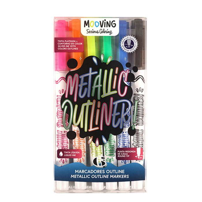 Set Marcadores Mooving Metallic Outliner X 6 Unidades