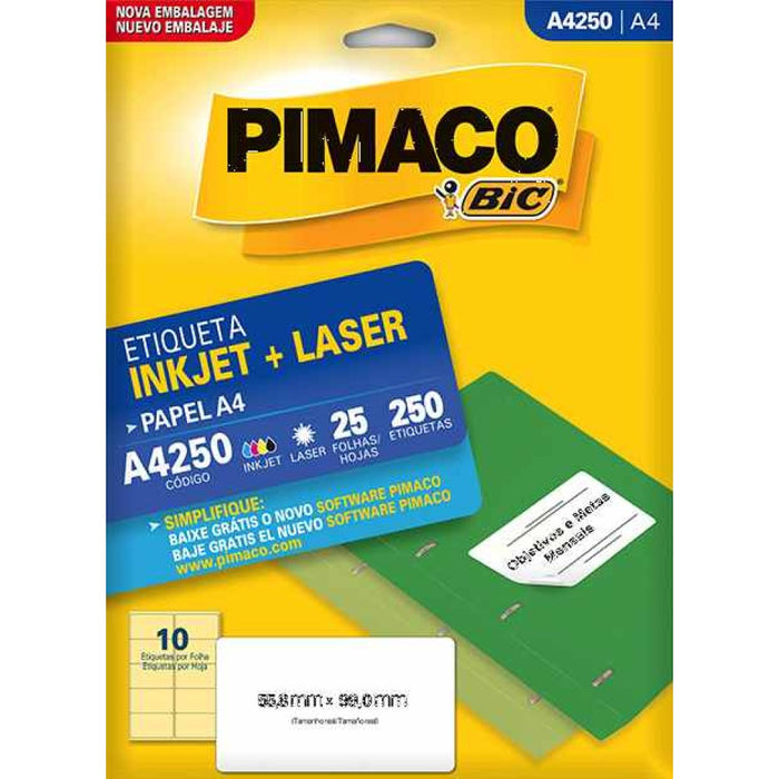 Etiquetas Adhesivas Pimaco Inkjet + Laser A4250 A4