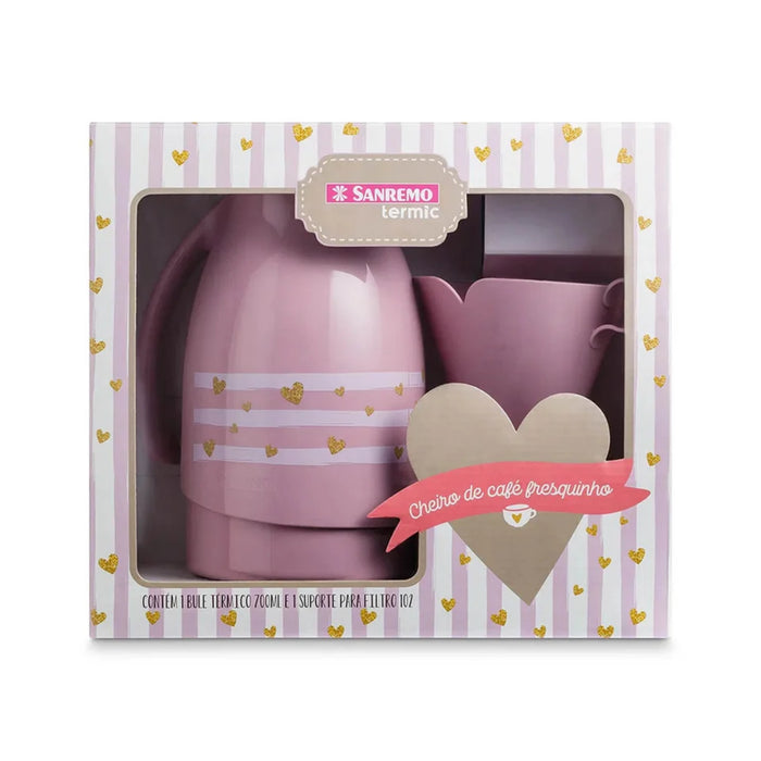 Juego De Taza Sanremo Térmica 700 Ml + Soporte Filtro Café Rosa