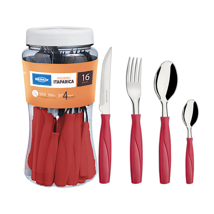 Cubiertos Brinox Set Rojo Itaparica X 16 Piezas