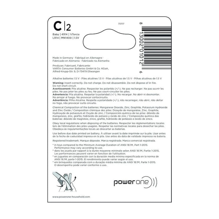Pila Alcalina C Power One Blister X 2 Unidades