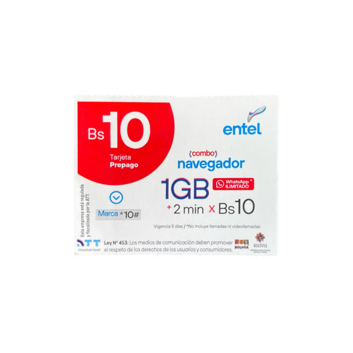 Tarjeta Entel Hola 10 Bs Telefono X Unidad