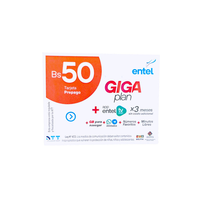 Tarjeta Entel Hola 50 Bs Telefono X Unidad